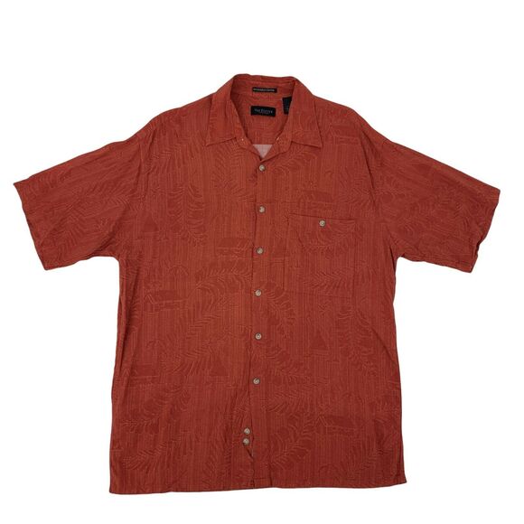 Van Heusen Hawaiian Shirt Men Size L Floral Cayenne Red Washable Rayon Button Up - Picture 1 of 8